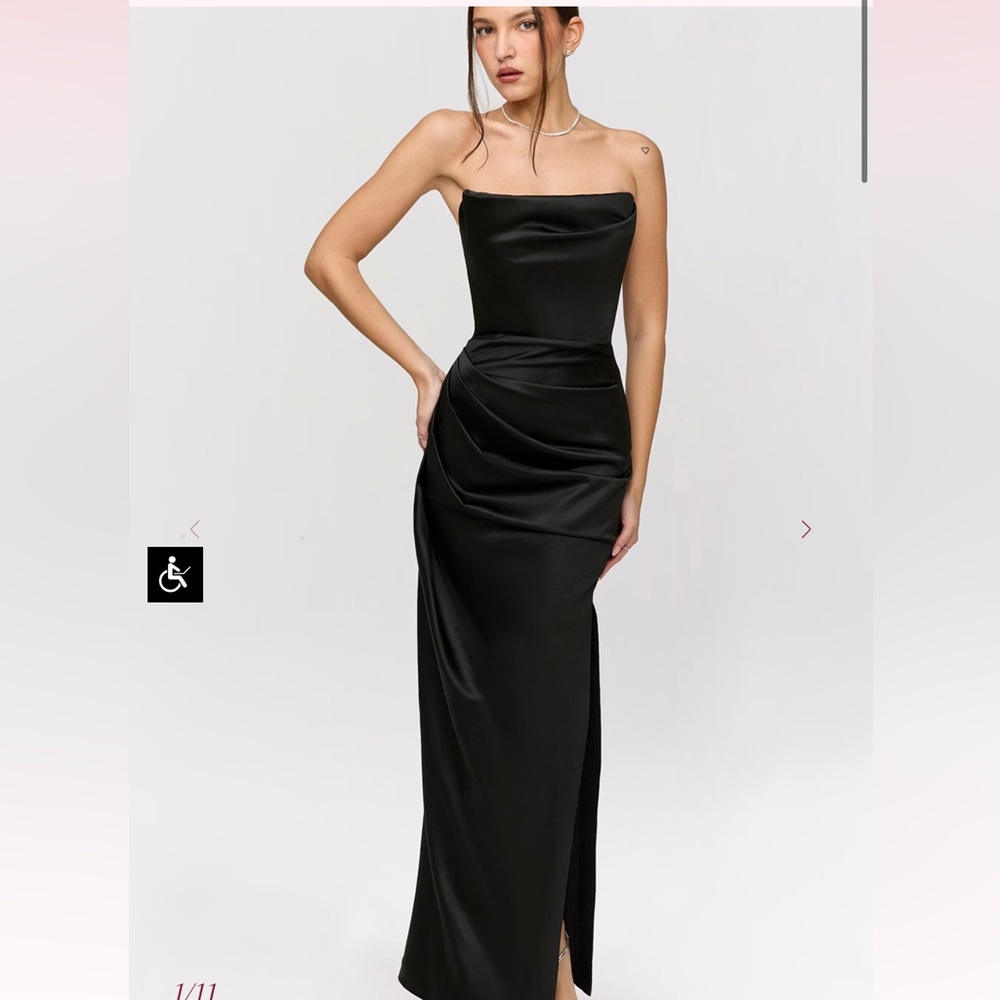 House of CB Black Ruched Strapless Gown